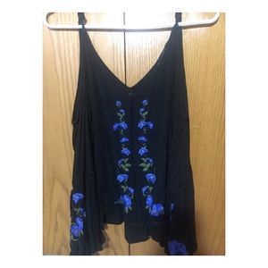 Blue and black floral flowy blouse